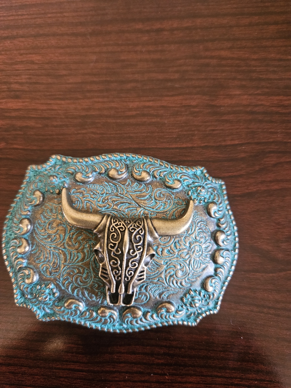 Turquoise Western Bull Skull Belt Buckle
